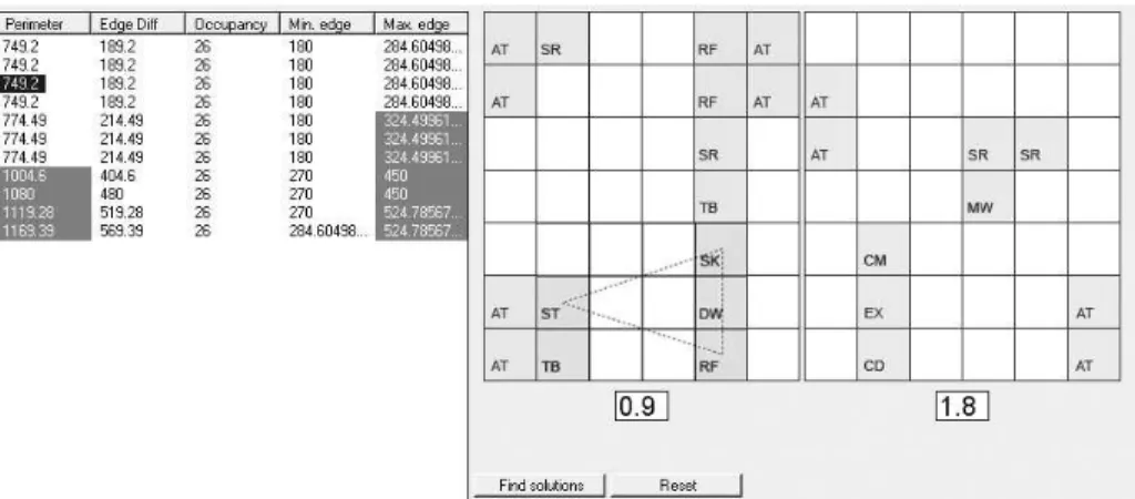 Fig. 6. Image shows one of the four optimal layouts for 90/90/90 voxelization resolution as 2D representation of the levels at 0.90 and 1.80 m relative space height