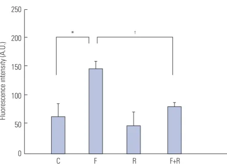 Fig. 7. Inhibitory effect of rutin on production of reactive oxygen species determined by fluorescence spectrophotometric analysis