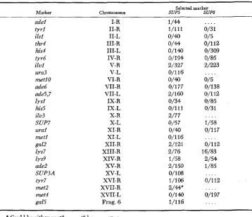 TABLE 6 Mitotic segregation analysis: concomitant segregations with SUP5 of chromoso,m markers and SUPS 