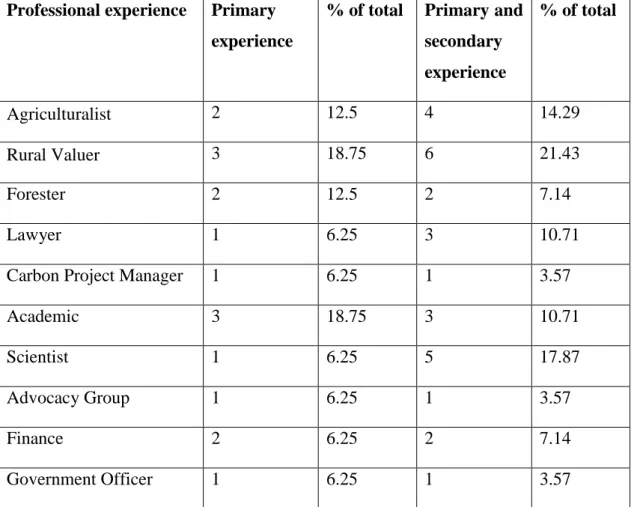 Table 3-3 Participant professional experience profile 