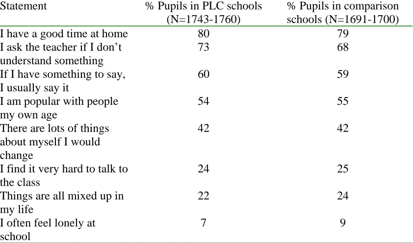 Table 8. Percentage of pupils who agreed with statements about themselves  (Year 9)  