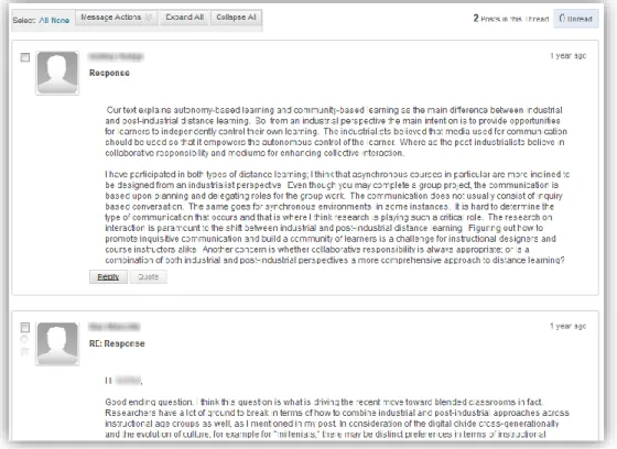 Figure 8. Discussion thread in Blackboard 9.0: Third step 