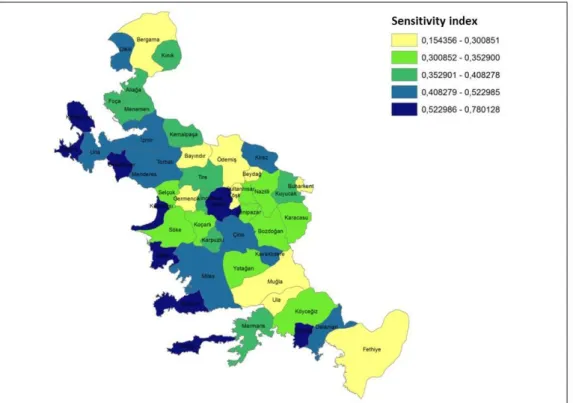Figure 4.  Sensitivity indices of districts (quartile ranking) 
