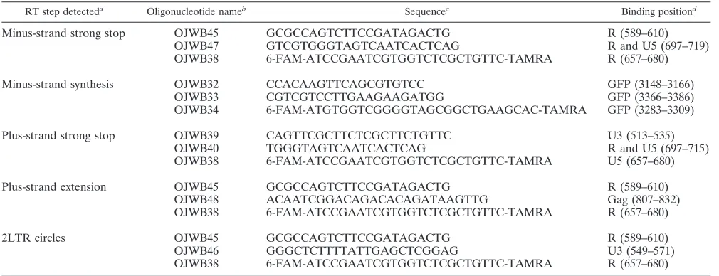 TABLE 1. Quantitative real-time PCR primer and probe sets for the detection of reverse transcription intermediates