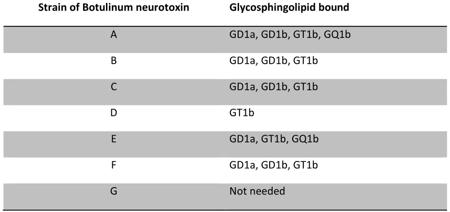 Table 1.5 Carbohydrate compositions of the glycosphingolipids involved in toxin binding (Yowler and Schengrund, 2004)