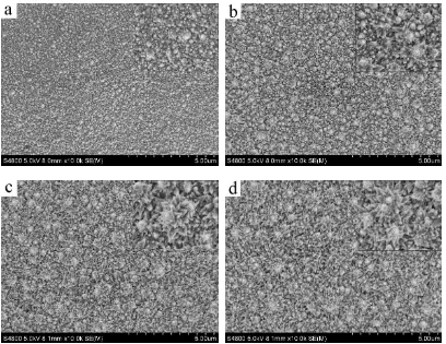 Figure 2.  The morphology of the Ni coating electroplated on the Ni-P/Cu surface after different plating times: a: 1 min; b: 5 min; c: 10; d: 15 min 