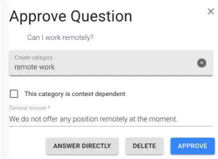 Figure 2: Here, the job-seeker’s question receives animmediate answer, based on the ML/NLP classiﬁer