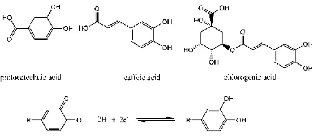Figure 1. The molecular structures of PA, CLA and CAA, and the redox reaction mechanism of PA, CLA and CAA using HPLC (UV-ECD)  