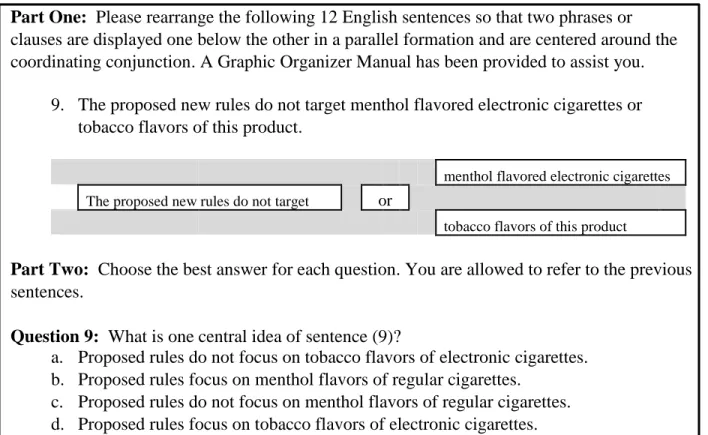 Figure 1. A sample sentence from the test to be rearranged and the GO correctly rearranged