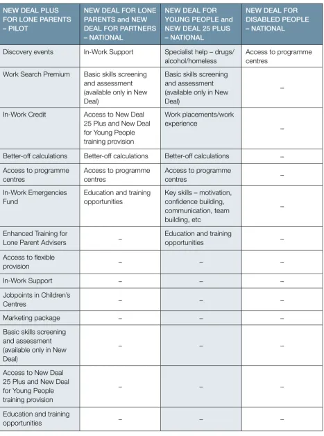 Table 2: Support offered under various New Deal programmes (continued) 