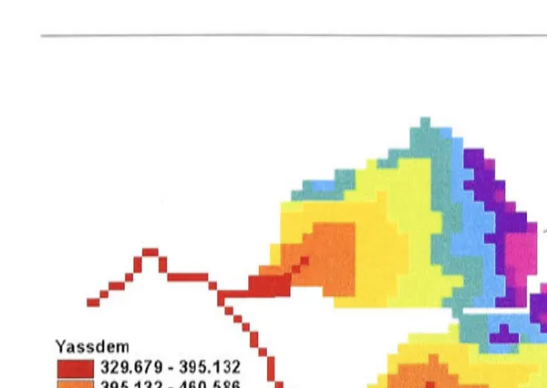 Figure 3.14: DEM resolution (metres) for two small subcatchments in Yass 