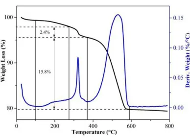 Figure 3.  TG and DTG curves of CO/G. 