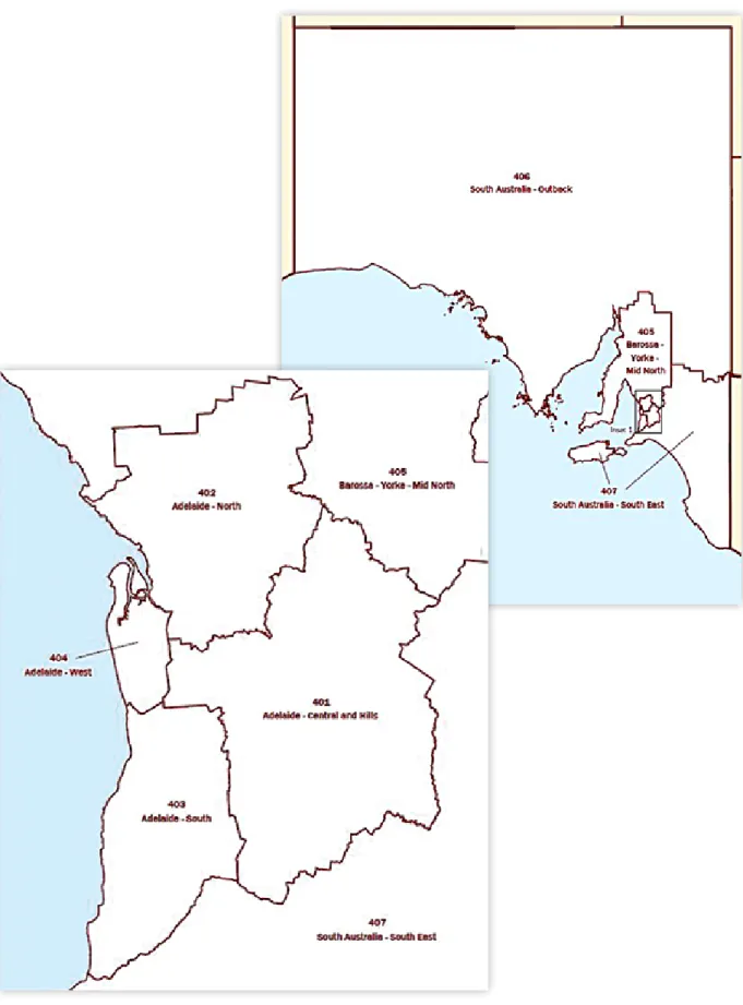 Figure 3 – Map of the seven South Australian SA4 regions 