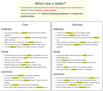 Table 4workers and the expert on each confusing wordset. Results from the expert conﬁrm that whenconsidering L1, our approach could provide bet-ter example sentences