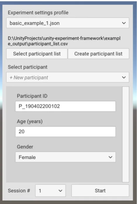 Fig. 3 Screenshot of the experimenter user interface.