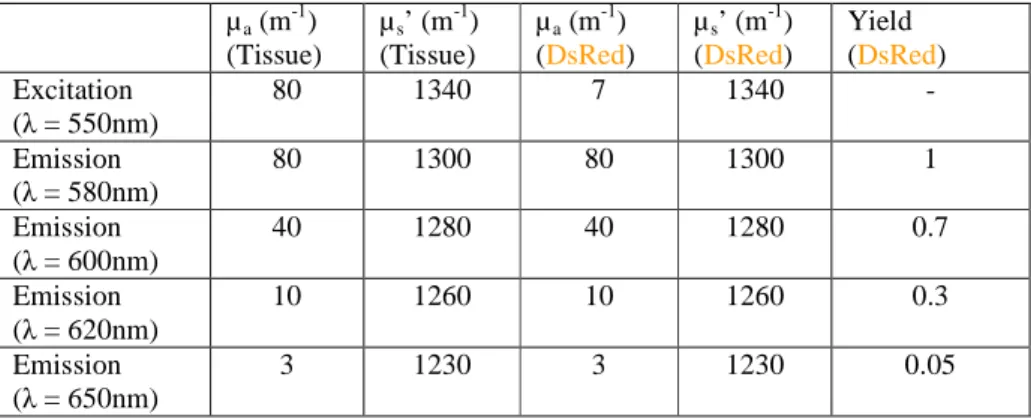 Table 3. Optical properties for DsRed. 