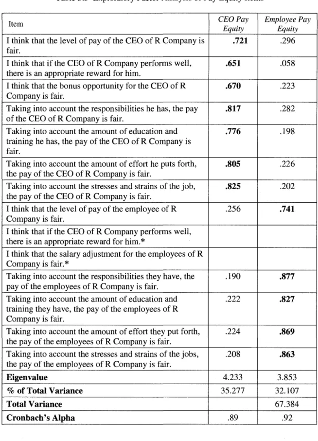Table 3.5 Exploratory Factor Analysis of Pay Equity Items  Item 
