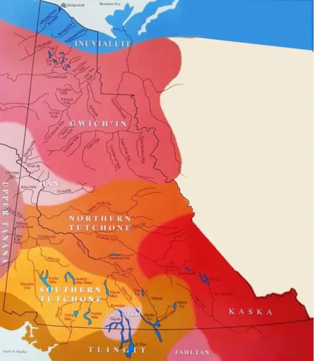 Figure 4: Yukon Territory Indigenous languages (Note the Tagish and Tlingit language regions in light pink and brown)6 