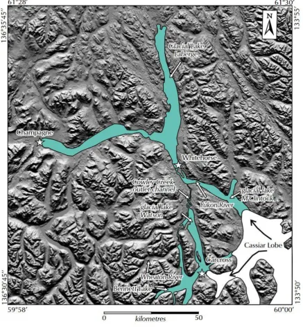 Figure 7: One of the last advances of the Late Wisconsinan McConnell glaciation. Notice the location of Carcross and Bennett Lake (Bond 2004) 