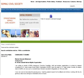 Figure 6 : Visualisation of a page from the website of the “Strengthening Somali Civil Society” Programme”