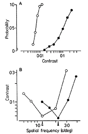 Fig. 5. Two experiments on perceptual coherence. A. The effect  of contrast on coherence
