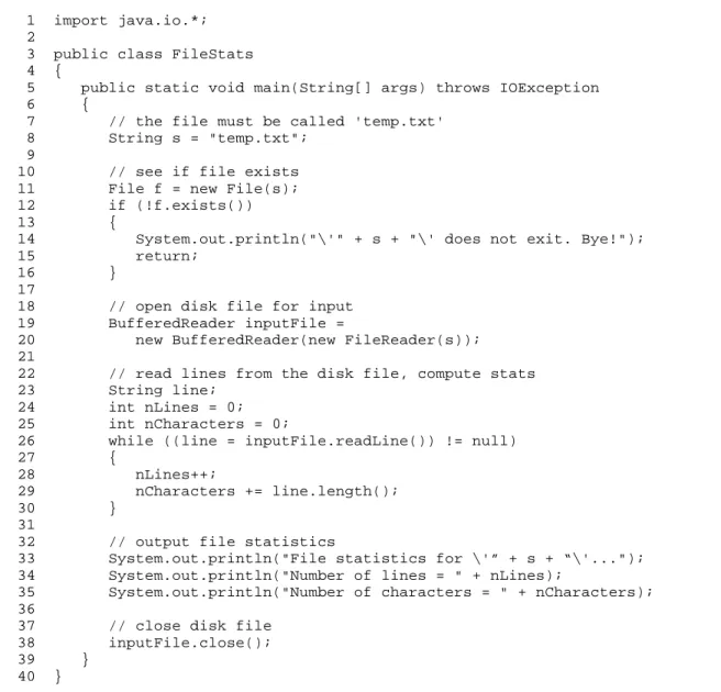 Figure 1. FileStats.java  A sample dialogue with the program follows (user input is underlined): 
