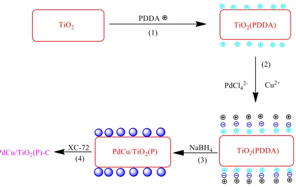 Figure 1 . The preparation process of PdCu/TiO2 (P)-C 