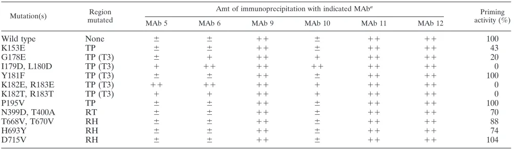 TABLE 1. Immunoprecipitation of DHBV P in IPP150 and DNA priming activities of P mutants