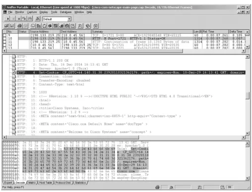 Figure 4-6 Sniffer Capture of an HTTP Response with a Set-Cookie