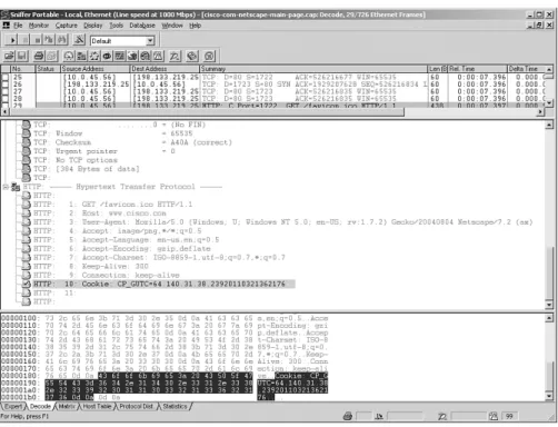 Figure 4-7 Sniffer Capture of the Second HTTP Request from the Client with the Cookie