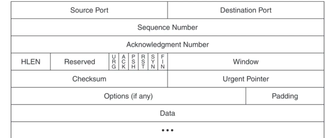 Figure 4-1 illustrates the structure of the TCP header. The size of the TCP header is 20 bytes  when the Options ﬁelds are not set.