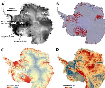 Figure 4. Comparison between longitudinal ice-surface structures and other Antarctic data sets