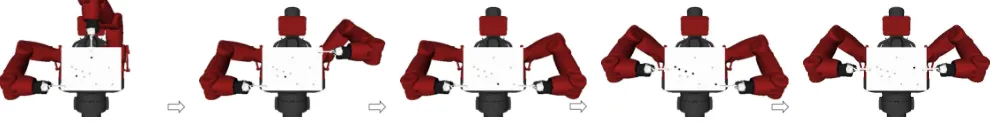 Fig. 6.A plan by the min-regrasp planner for a random-drilling task. The dark points indicate the drilling operations applied during the current grasp.