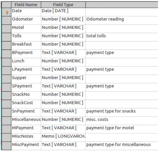 Figure 7: Fields in Vacations table