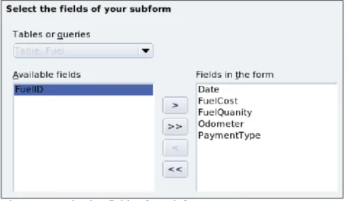 Figure 15: Selecting fields of a sub form