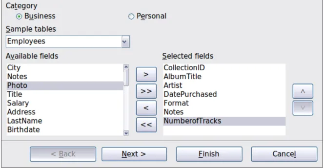 Figure 2: Selecting fields for the table