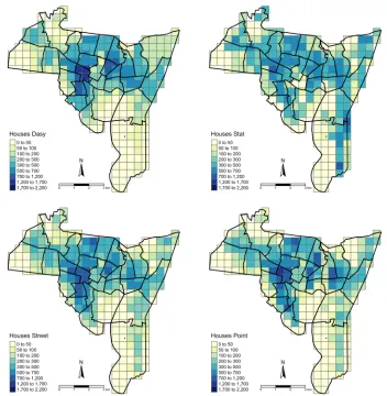 TABLE 3Summaries of the distributions of the house estimates from the interpolation approaches using ancillaryinformation