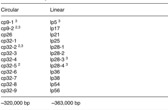 Table 1. The B. burgdorferi Strain B31 Plasmids 1