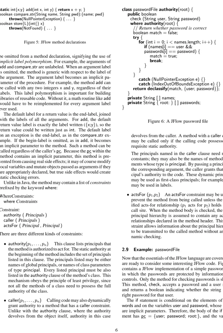 Figure 5: JFlow method declarations