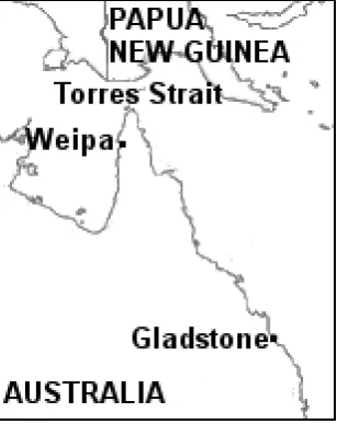 Figure 6.2: Map of Weipa – Torres – Gladstone shipping route.