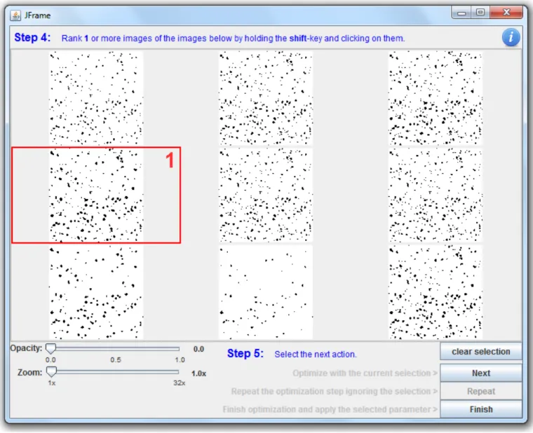 Figure 2: Ranking UI with one ranked image. (Slice scroll bar hidden because image is not a stack)