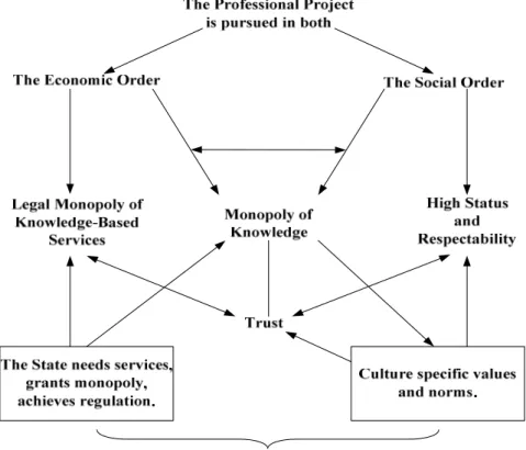 Figure 3.2 - Conceptual outline of the theory of profession and closure 