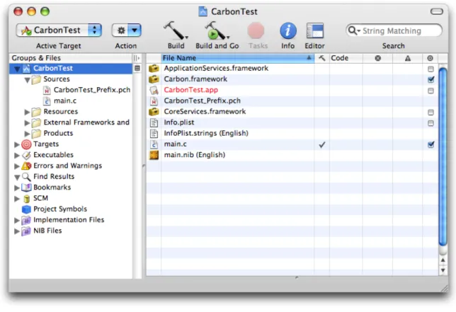 Figure 1-1 shows the Xcode project window for a simple Carbon application.