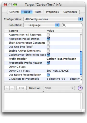 Figure 1-2 shows the target inspector. A useful feature of the build settings interface is a section below the build settings table that provides a description of the currently selected build setting