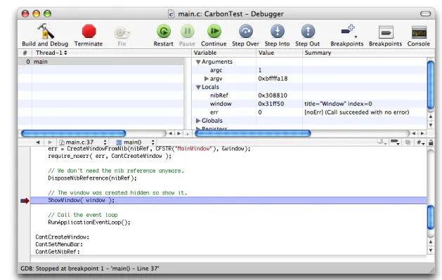 Figure 1-7 A debug window in Xcode
