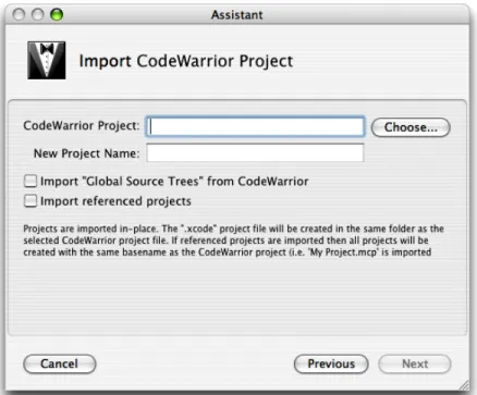 Figure 3-1 The Import CodeWarrior Project pane