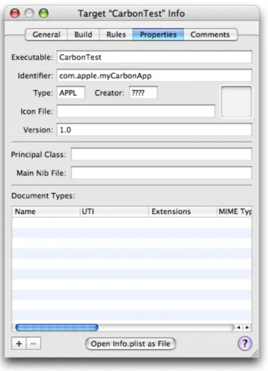 Figure 4-1 The Properties pane in a target editorMove Settings From the .plc File to an Info.plist File