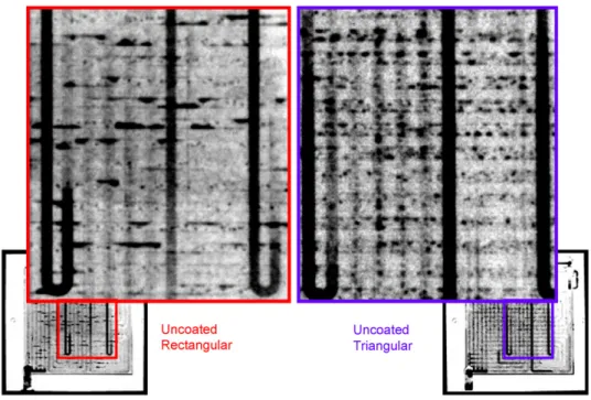 Fig. 16. Uncoated rectangular and triangular channels at 0.5 A/cm 2 .