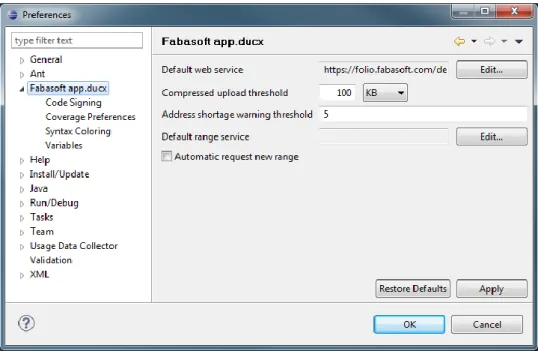 Figure 3: app.ducx-specific preferences in Eclipse 