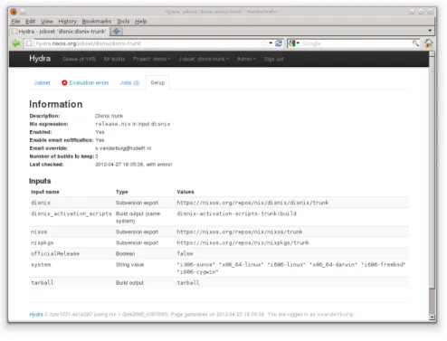 Figure 2.16 Configuring a Disnix jobset through the Hydra web interface